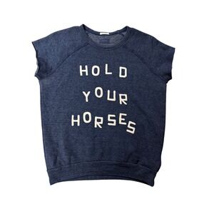 MOTHER Hold Your Horses Short Sleeve Sweatshirt Navy Blue XS
